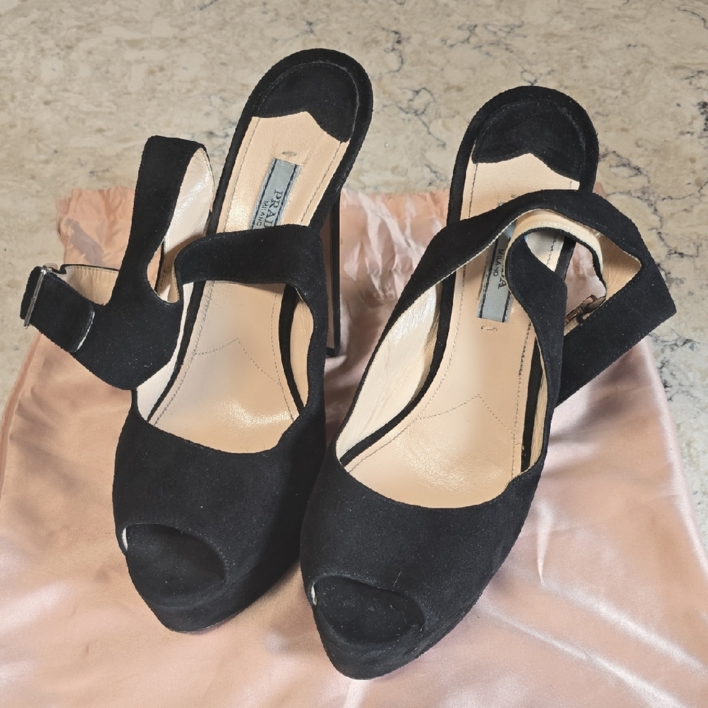 Black Prada Women's Heels - Size 38.5/US Size 8